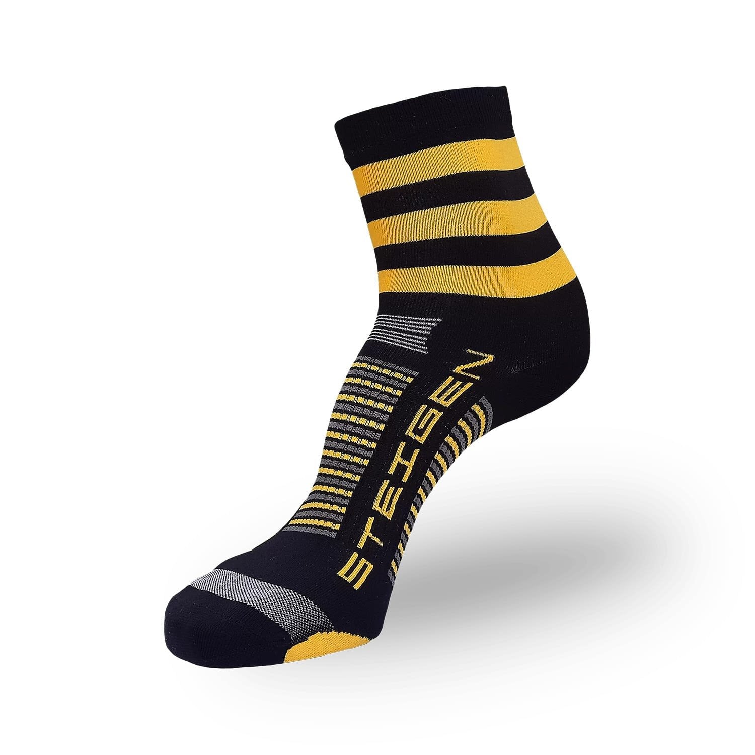 Steigen brand running sock in black and yellow.