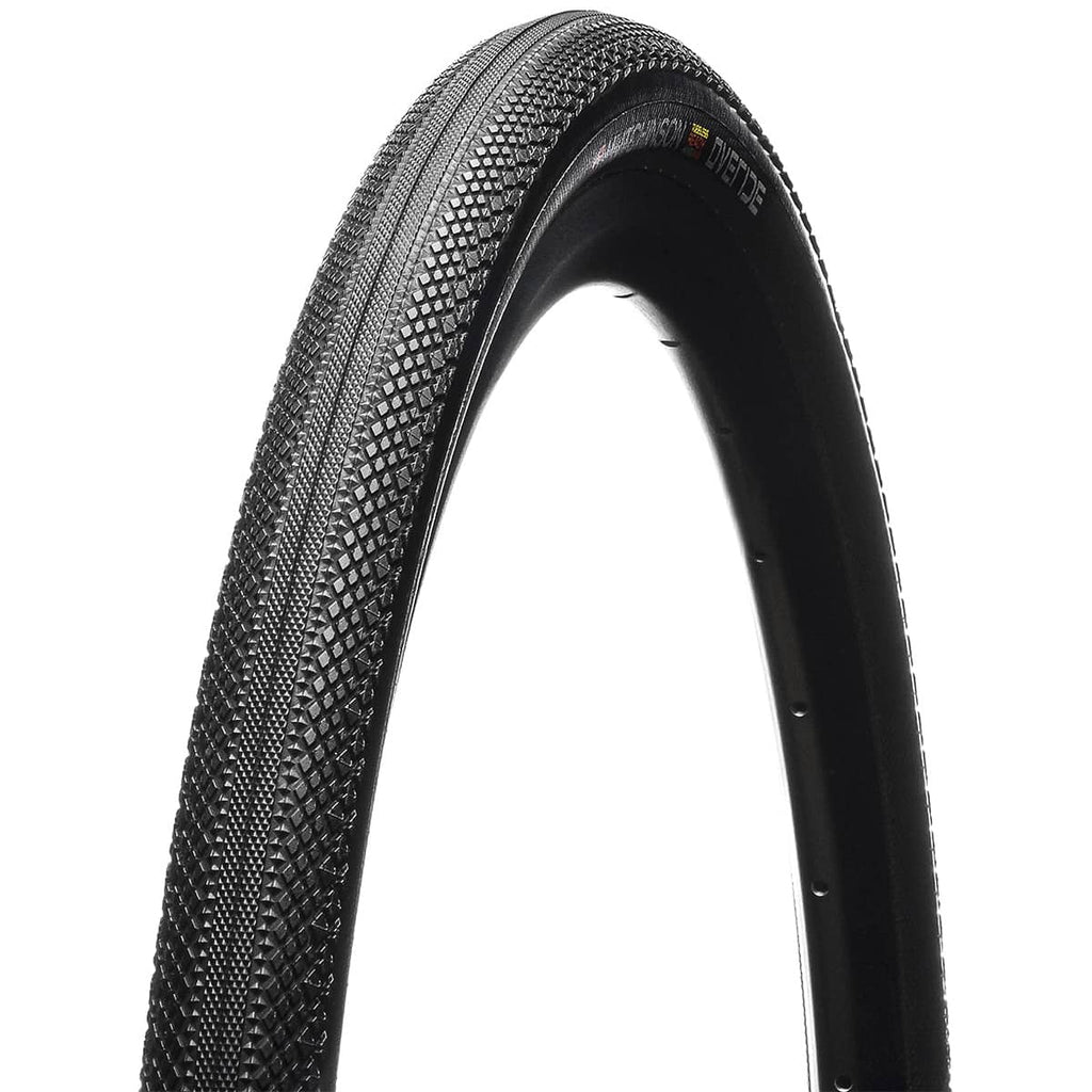 Close-up of a bicycle tire with tread pattern