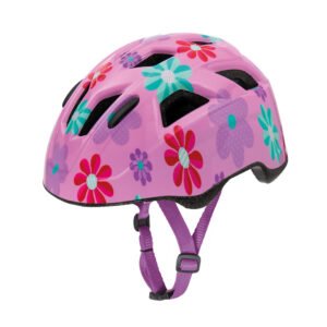Casque de vélo rose avec motifs floraux