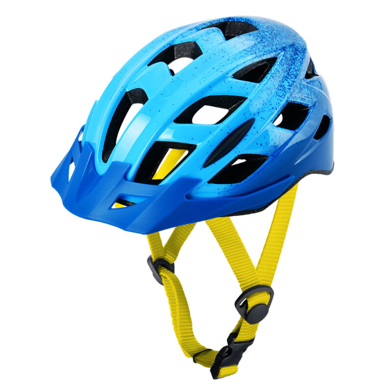 Light blue junior bike helmet with yellow straps